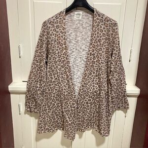 T2D Tees2urdoor Size 4XL / 5 XL Leopard Print Brown Cardigan Thin Sweater Top